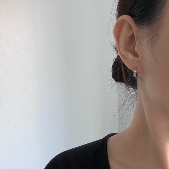 NWT Diamond Huggie Diamond Hoop Earrings - Picture 3 of 6